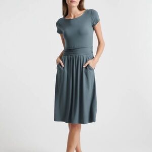 Quince Tencel Jersey Ruched Waist Dress Dark Olive Small Work Career Office